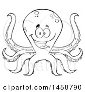 Clipart Of A Happy Black And White Octopus Royalty Free Vector Illustration