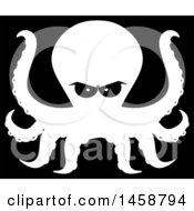 Poster, Art Print Of Black And White Angry Octopus On A Black Background