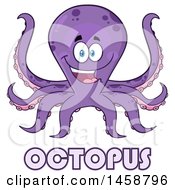 Poster, Art Print Of Happy Purple Octopus Over Text