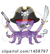 Poster, Art Print Of Tough Purple Pirate Octopus Holding A Sword And Pistol