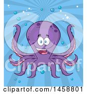 Poster, Art Print Of Happy Purple Octopus Underwater