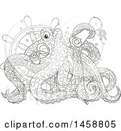 Poster, Art Print Of Black And White Octopus Holding A Scroll And Pipe At A Sunken Helm