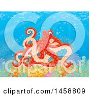 Clipart Of A Red Octopus On A Reef Royalty Free Illustration by Alex Bannykh
