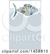 Clipart Of A Woodcut Dead Fish Floating On Top Of Water Royalty Free Vector Illustration