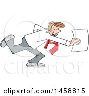 Poster, Art Print Of Cartoon Happy Business Man Rushing A Document