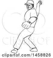 Poster, Art Print Of Black And White Baseball Player Pitching Black And White Mono Line Style