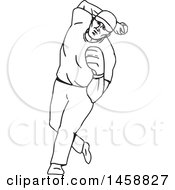 Poster, Art Print Of Black And White Baseball Player Pitching Black And White Mono Line Style