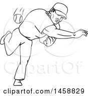 Clipart Of A Black And White Baseball Player Pitching Black And White Mono Line Style Royalty Free Vector Illustration