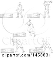 Clipart Of A Black And White Athlete Hitting A Tire With A Hammer In Sketch Style Royalty Free Vector Illustration