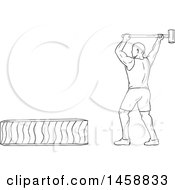 Clipart Of A Black And White Athlete Hitting A Tire With A Hammer In Sketch Style Royalty Free Vector Illustration by patrimonio