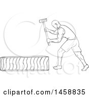 Poster, Art Print Of Black And White Athlete Hitting A Tire With A Hammer In Sketch Style