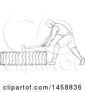 Poster, Art Print Of Black And White Athlete Hitting A Tire With A Hammer In Sketch Style