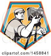 Poster, Art Print Of Retro Camera Man With A Tripod In A Crest