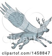 Poster, Art Print Of Peryton Flying Eagle Deer In Sketched Drawing Style