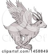 Poster, Art Print Of Wolpertinger Deer Rabbit In Sketched Drawing Style