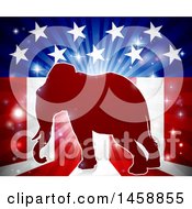 Poster, Art Print Of Red Silhouette Of A Republican Elephant Over An American Flag Themed Burst