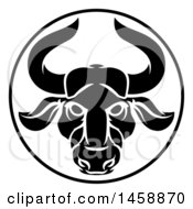 Poster, Art Print Of Black And White Zodiac Horoscope Astrology Taurus Bull Circle Design