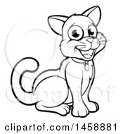 Clipart Of A Black And White Cartoon Cat Royalty Free Vector Illustration