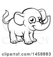 Clipart Of A Black And White Cartoon Baby Elephant Royalty Free Vector Illustration