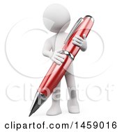 Clipart Of A 3d White Man With A Giant Pen On A White Background Royalty Free Illustration