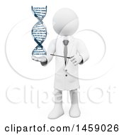 Clipart Of A 3d White Man Geneticist With A Dna Strand On A White Background Royalty Free Illustration