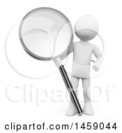 Clipart Of A 3d White Man Holding A Giant Magnifying Glass On A White Background Royalty Free Illustration