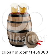 Clipart Of A 3d Oktoberfest Hat With A Barrel And Two Beer Mugs On A White Background Royalty Free Illustration