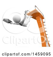 Clipart Of A 3d White Business Man Taking A Risk Jumping Off Of A High Dive On A White Background Royalty Free Illustration