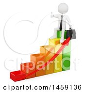 Clipart Of A 3d White Business Man Giving A Thumb Up And Sitting On A Colorful Growth Bar Graph On A White Background Royalty Free Illustration