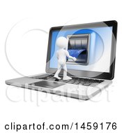 Clipart Of A 3d White Man Using An Atm On A Laptop Screen On A White Background Royalty Free Illustration