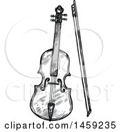 Poster, Art Print Of Sketched Violin Instrument In Black And White