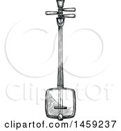 Clipart Of A Sketched Shamishen Instrument In Black And White Royalty Free Vector Illustration