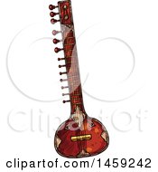 Clipart Of A Sketched Sitar Instrument Royalty Free Vector Illustration