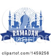 Poster, Art Print Of Blue Ramadan Kareem Design With A Mosque And Text