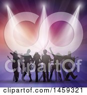 Clipart Of A Crowd Of Silhouetted Crowd Of Dancers Against Lights Royalty Free Vector Illustration