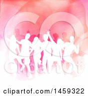 Clipart Of A Crowd Of Silhouetted Crowd Of Dancers Against Watercolor Royalty Free Vector Illustration