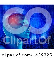 Poster, Art Print Of 3d Cyborg Head With Circuitry Over Binary And Honeycombs