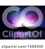 Clipart Of A Silhouetted Fit Woman Jogging With Her Dog Against A Night Sky Royalty Free Illustration by KJ Pargeter