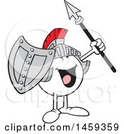 Clipart Of A Cheering Moodie Character Knight Wearing A Helmet Holding A Shield And Spear Royalty Free Vector Illustration