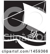 Clipart Of A Black And White Sailing Ship Royalty Free Vector Illustration