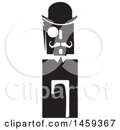 Poster, Art Print Of Black And White Retro Man With A Hat Manacle And Cane
