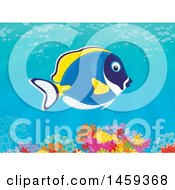 Clipart Of A Powder Blue Tang Over A Coral Reef Royalty Free Illustration