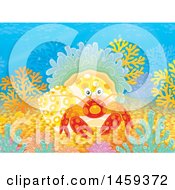 Clipart Of A Cute Hermit Crab On A Coral Reef Royalty Free Illustration