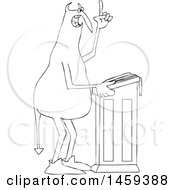 Clipart Of A Black And White Chubby Devil Preaching At The Pulpit Royalty Free Vector Illustration