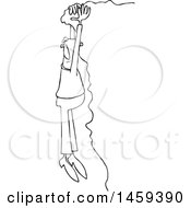 Clipart Of A Black And White Man Hanging From A Cliff Edge Royalty Free Vector Illustration