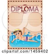 Clipart Of A Boy Swimming School Diploma Design Royalty Free Vector Illustration