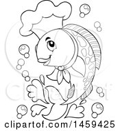 Clipart Of A Black And White Chef Fish Royalty Free Vector Illustration