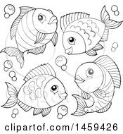 Clipart Of Black And White Bubbles And Fish Royalty Free Vector Illustration