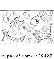 Clipart Of Black And White Bubbles And Fish Royalty Free Vector Illustration