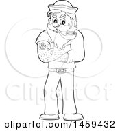Clipart Of A Black And White Male Sailor Smoking A Pipe Royalty Free Vector Illustration